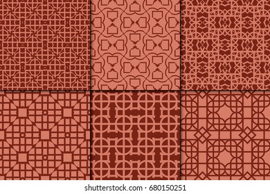  decorative geometric pattern set. Seamless. Arabesque. vector illustration. red brick color. for invitation, background, wallpaper, gift box