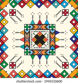 Decorative geometric repeating pattern inspired by Al-Qatt Al-Asiri traditional paintings