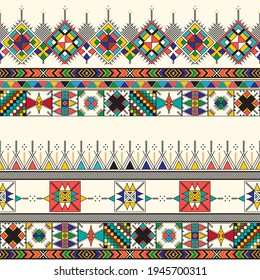 Decorative geometric repeating pattern inspired by Al-Qatt Al-Asiri traditional paintings