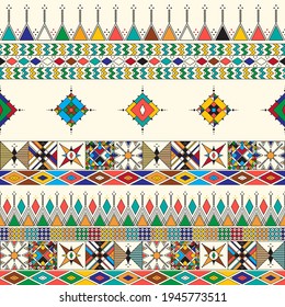 Decorative geometric repeating pattern inspired by Al-Qatt Al-Asiri traditional paintings