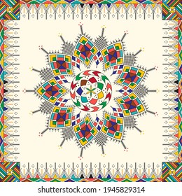 Decorative geometric repeating pattern inspired by Al-Qatt Al-Asiri traditional paintings