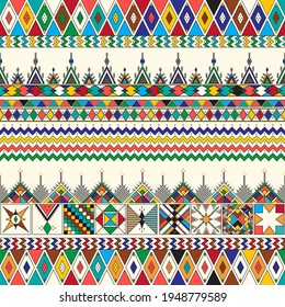 Decorative geometric repeating pattern inspired by Al-Qatt Al-Asiri traditional paintings
