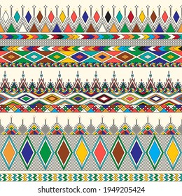 Decorative geometric repeating pattern inspired by Al-Qatt Al-Asiri traditional paintings