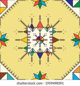 Decorative geometric repeating pattern inspired by Al-Qatt Al-Asiri traditional paintings