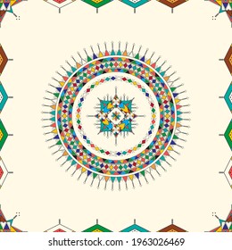 Decorative geometric repeating pattern inspired by Al-Qatt Al-Asiri traditional paintings