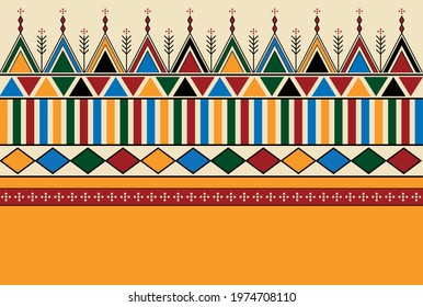 Decorative geometric repeating pattern inspired by Al-Qatt Al-Asiri traditional paintings. Saudi pattern texture. Vector Illustration. Eps 10