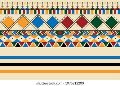 Decorative geometric repeating pattern inspired by Al-Qatt Al-Asiri traditional paintings. Saudi pattern texture. Vector Illustration. Eps 10