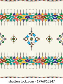 Decorative geometric repeating pattern inspired by Al-Qatt Al-Asiri traditional paintings