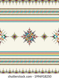 Decorative geometric repeating pattern inspired by Al-Qatt Al-Asiri traditional paintings