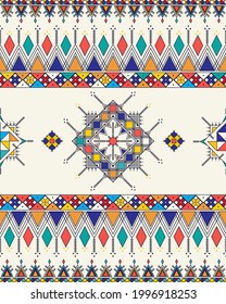 Decorative geometric repeating pattern inspired by Al-Qatt Al-Asiri traditional paintings