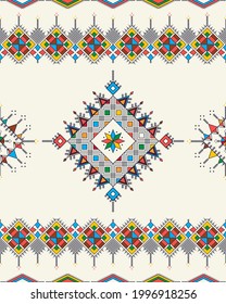 Decorative geometric repeating pattern inspired by Al-Qatt Al-Asiri traditional paintings