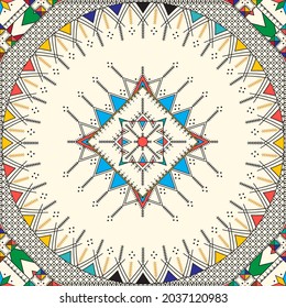 Decorative geometric repeating pattern inspired by Al-Qatt Al-Asiri traditional paintings