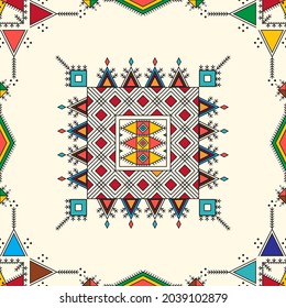 Decorative geometric repeating pattern inspired by Al-Qatt Al-Asiri traditional paintings