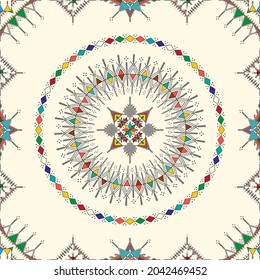 Decorative geometric repeating pattern inspired by Al-Qatt Al-Asiri traditional paintings