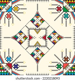 Decorative geometric repeating pattern inspired by Al-Qatt Al-Asiri traditional paintings