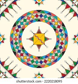 Decorative geometric repeating pattern inspired by Al-Qatt Al-Asiri traditional paintings