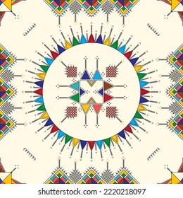 Decorative geometric repeating pattern inspired by Al-Qatt Al-Asiri traditional paintings