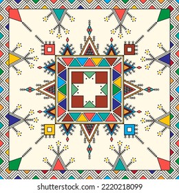 Decorative geometric repeating pattern inspired by Al-Qatt Al-Asiri traditional paintings