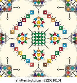 Decorative geometric repeating pattern inspired by Al-Qatt Al-Asiri traditional paintings