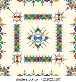 Decorative geometric repeating pattern inspired by Al-Qatt Al-Asiri traditional paintings