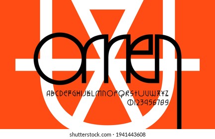 Decorative geometric sans serif font in the style of alien signs. Letters and numbers for logo and label design