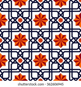 Decorative geometric seamless ornament, tile of fabric decor, Italian background pattern, vector