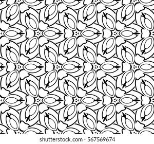 decorative geometric seamless pattern with flower element. vector illustration. for wallpaper, decor, fabric textile. black and white