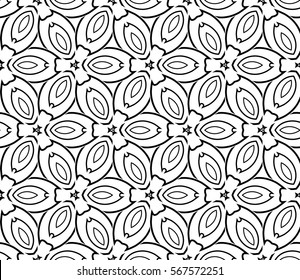 decorative geometric seamless pattern with flower element. vector illustration. for wallpaper, decor, fabric textile. black and white