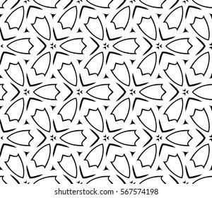 decorative geometric seamless pattern with flower element. vector illustration. for wallpaper, decor, fabric textile. black and white