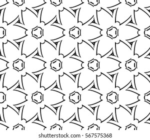 decorative geometric seamless pattern with flower element. vector illustration. for wallpaper, decor, fabric textile. black and white