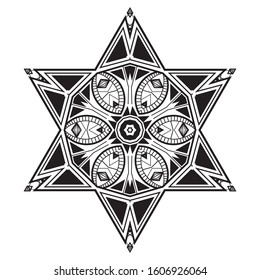Decorative geometric snowflake, retro art deco style ornament.