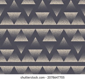 Decorative Geometric Triangles Ethnic Seamless Pattern Vector Stippled Abstract Background. Hand Drawn Scandinavian Repetitive Ornament Dotted Triangles Texture