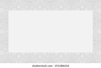 Decorative geometric volumetric convex 3D pattern. Ethnic embossed embossed white frame for text, advertising.