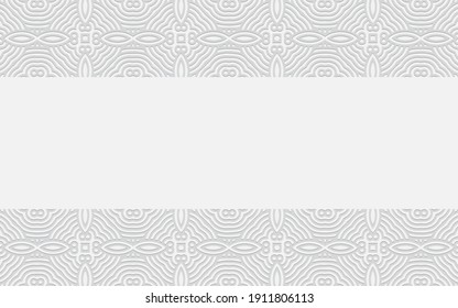 Decorative geometric volumetric convex 3D pattern. Ethnic embossed embossed white horizontal inserts for presentations, websites.