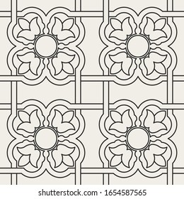 Decorative geometrical floral seamless pattern.  Traditional oriental ornamental background with flowers. Vector illustration.