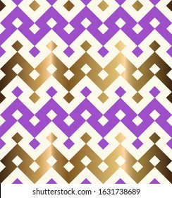 Decorative geometrical seamless pattern.  Traditional oriental golden and violet background. Vector illustration.