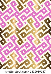 Decorative geometrical seamless pattern. Traditional oriental golden and pink background. Vector illustration.