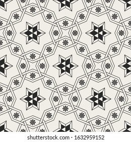 Decorative geometrical seamless pattern.  Traditional oriental ornamental background. Vector illustration.