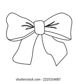 Decorative gift bow, doodle style flat vector outline for kids coloring book