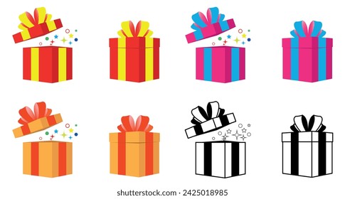 Decorative gift box bow set. Festive Red gift box wrap with ribbon collection isolated on transparent background.