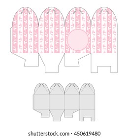 Decorative gift box with floral pattern. Bonbonniere. Die-cutting vector template.