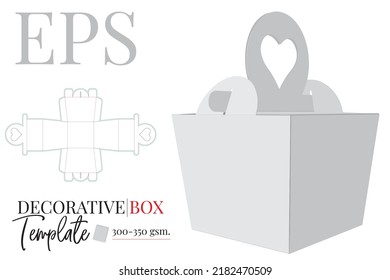 Decorative gift box with heart, diet cut tempalte. Vector with die cut, laser cut layers. White, clear, blank, isolated Box mock up on white background with perspective view. Packaging Design