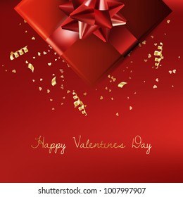 Decorative gift box with red bow. Valentines day background with. Vector illustration. For flyers, invitation, posters, banners. EPS10