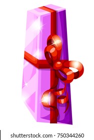 Decorative gift box with red bow and long ribbon Gift Box with Ribbon and Bow for Birthday Celebration, Christmas Valentines Party, Anniversary and Eid Mubarak. Isolated Vector Illustration