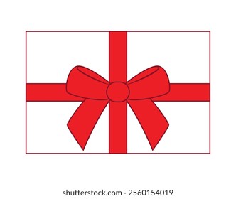 decorative Gift box with red ribbon and bow, color vector illustration, isolated on white background