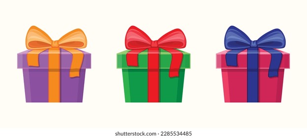 Caja de regalo decorativa con arco de cinta, colección de iconos vectoriales aislados en fondo blanco.