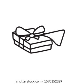 Decorative gift box tied with ribbon with bow .Holiday
 .On hand-drawn, on a white isolated background.Design for greeting card,banner ,coloring