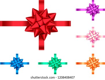 Decorative gift ribbon and bow isolated on white background. Holiday decoration.Vector set of decor elements  for banner, greeting card, poster.