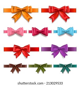 Decorative gift ribbons and bows colored collection isolated vector illustration