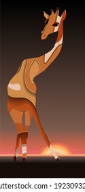 dekorative Giraffe auf dem Hintergrund des afrikanischen Sonnenuntergangs


